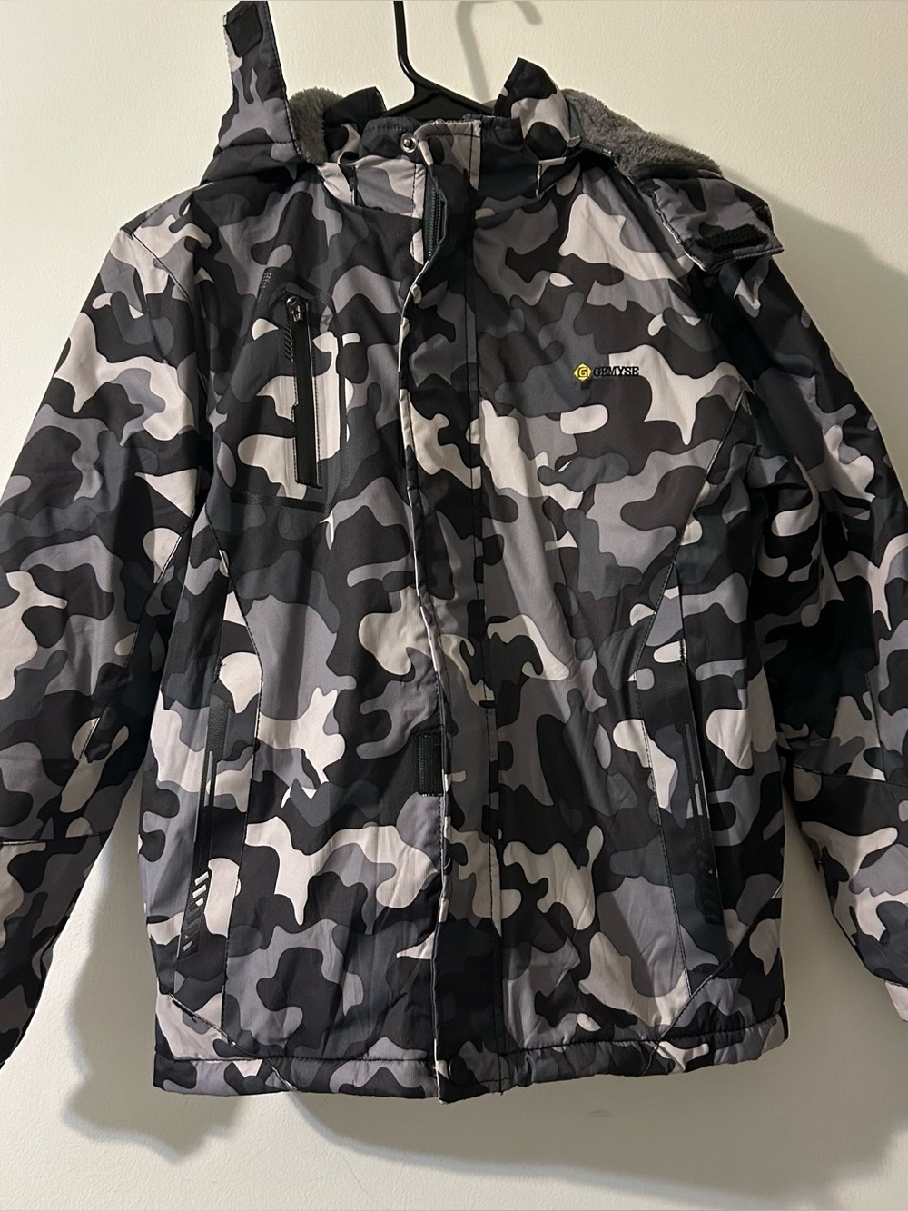 Gemsye Camo Gray Black Coat Removable Hood Boys 10/12 Large Size